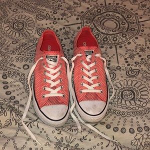Red/coral patterned converse
